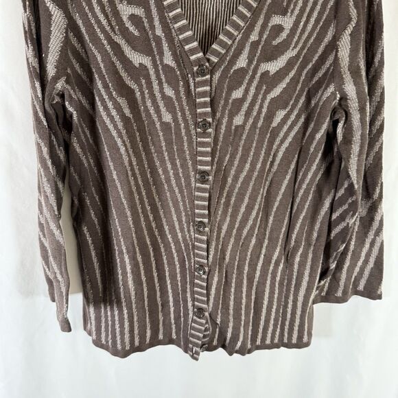 Jones Wear Cardigan Womens XL Brown Animal Print Button Up Long Sleeve Cotton Bl - Picture 3 of 10